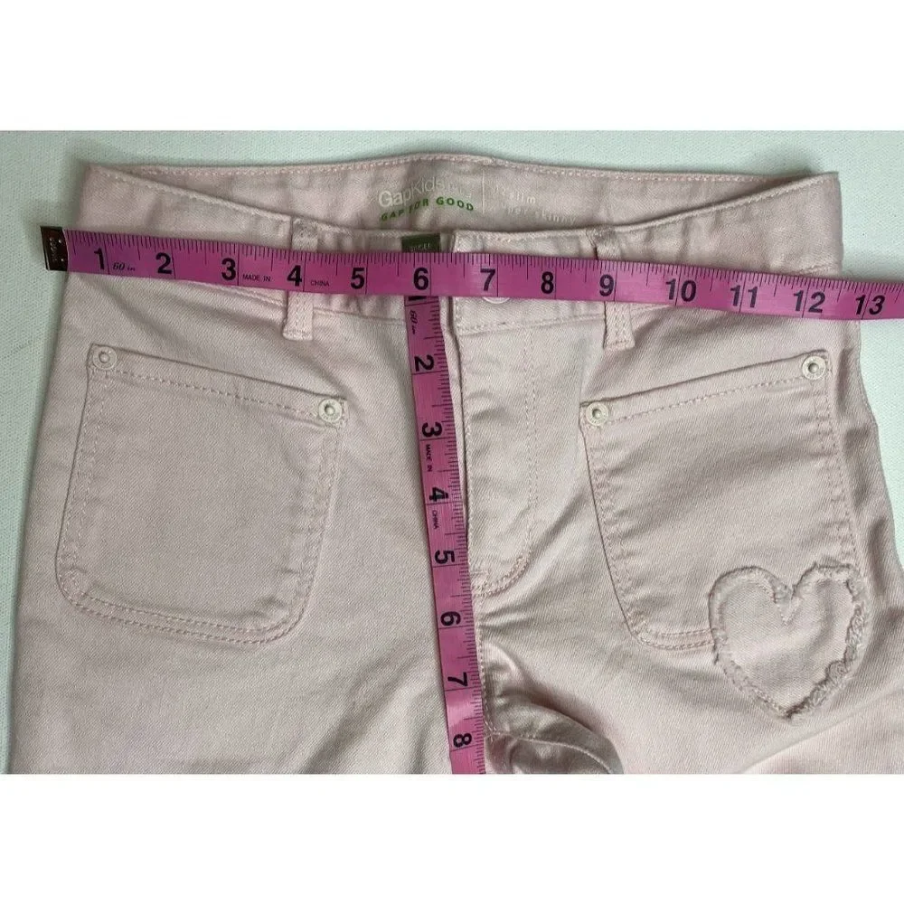 Girls Light Pink Denin‎ Jeans Hearts Adjustable Waist Super Skinny 12 Slim NEW